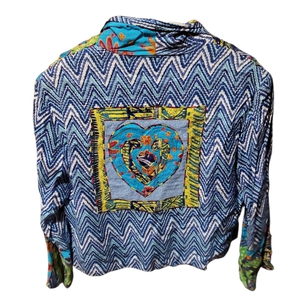 Vintage Sandy Starkman Colorful Patchwork Boho Jacket Blazer Size Medium - Picture 2 of 7